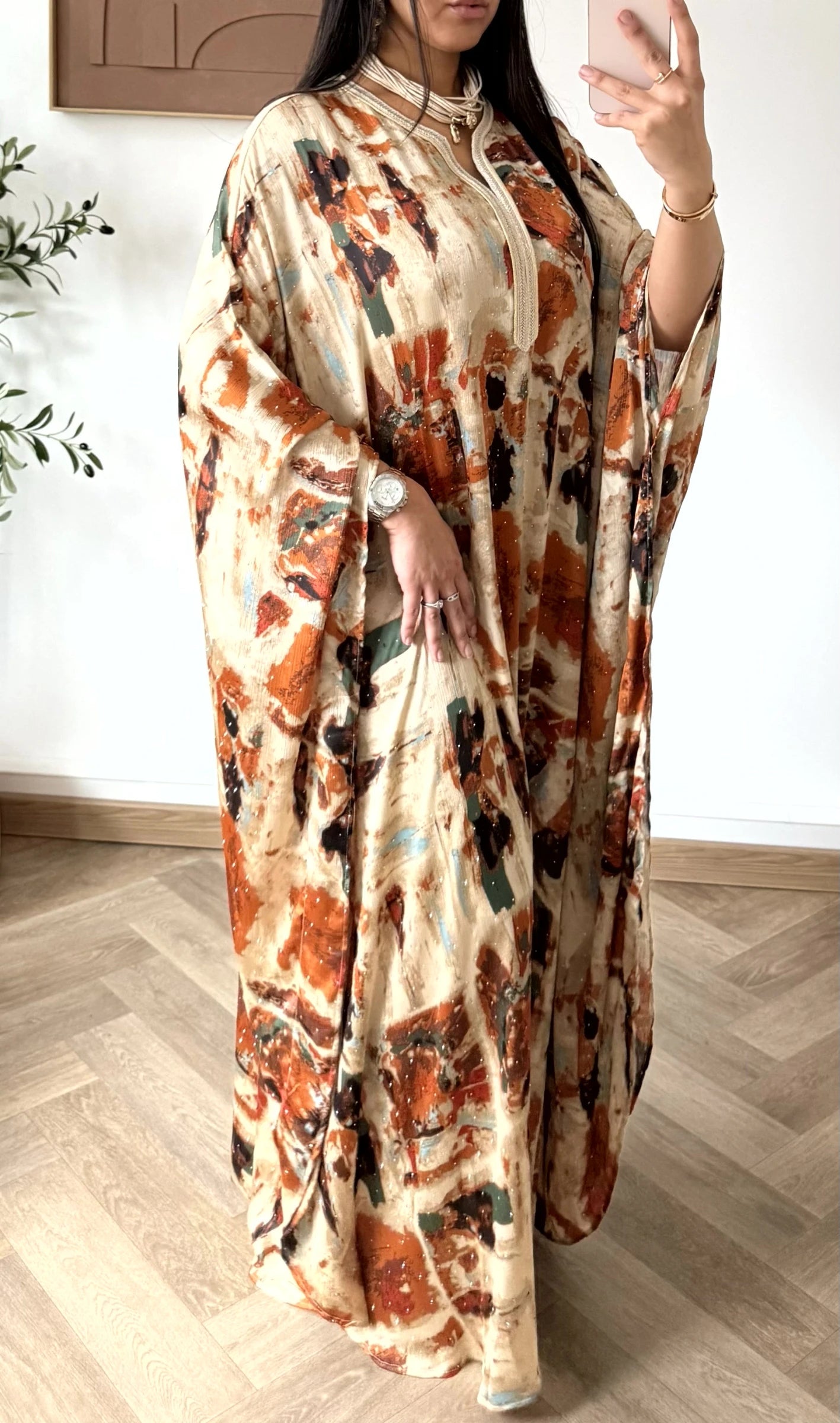 Abaya orange à strass