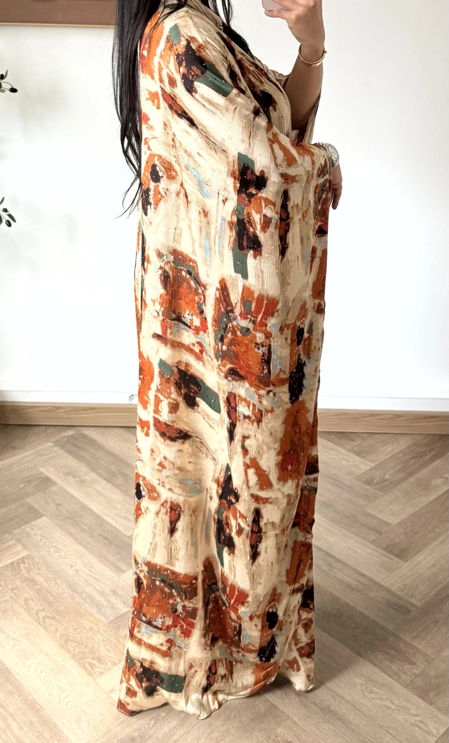 Abaya orange à strass