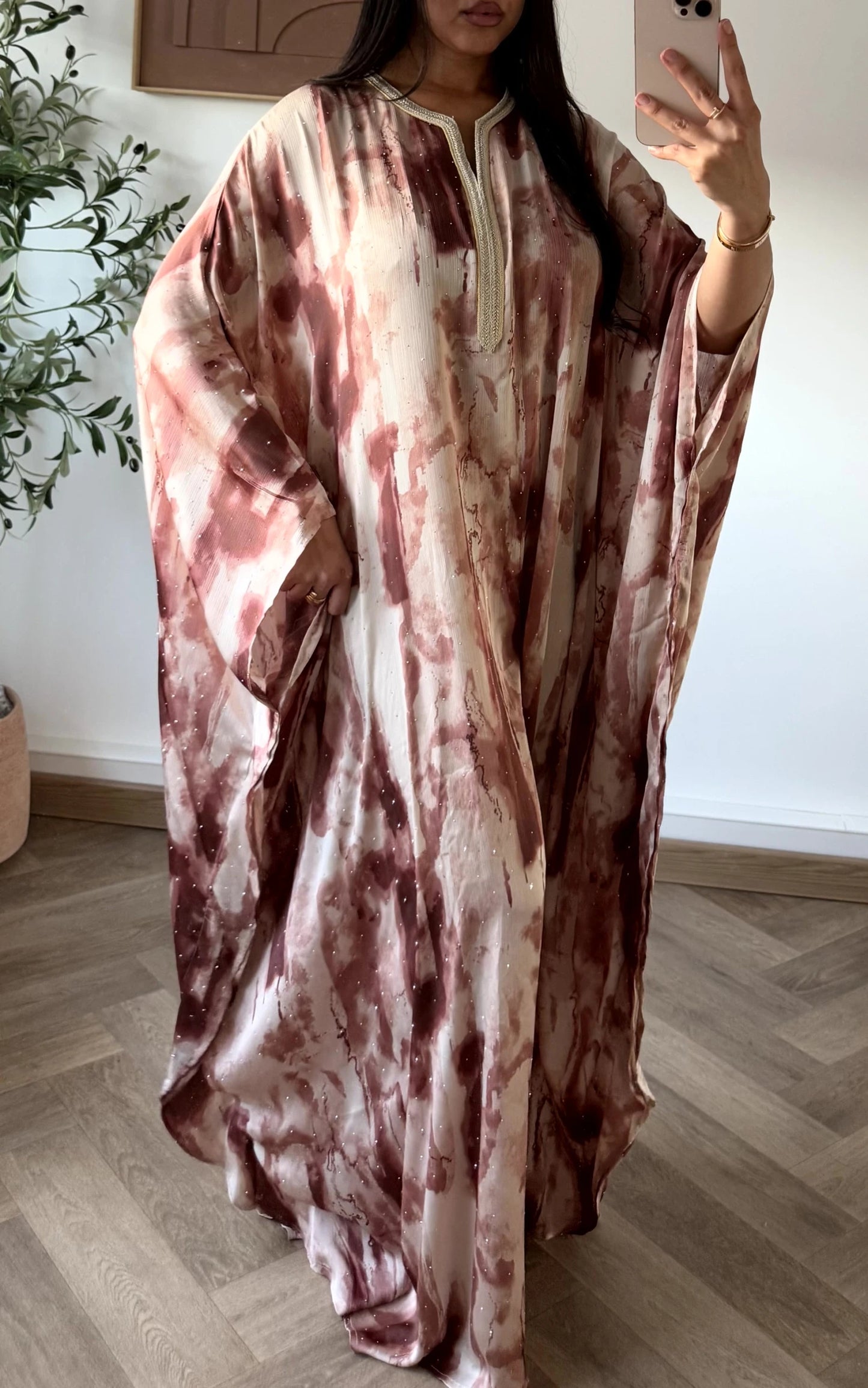 Abaya rose à strass