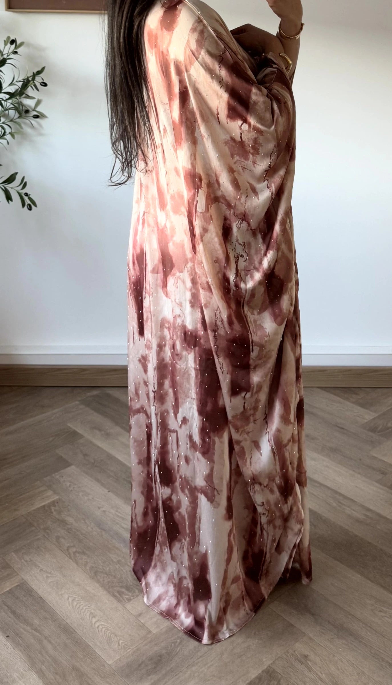 Abaya rose à strass