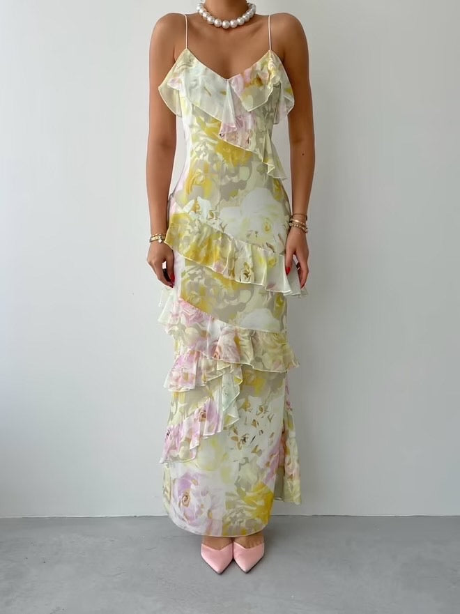 Robe longue à volants